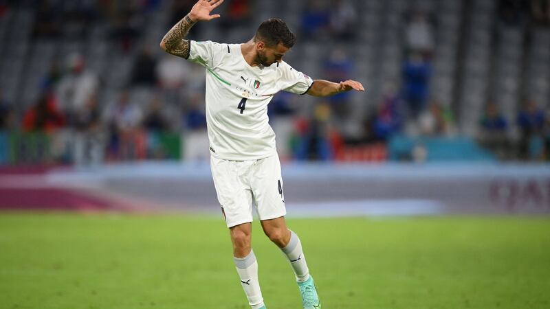 Italy defender Leonardo Spinazzola gets injured during the game against Belgium in Munich: Photograph: Matthias Hangst/AFP via Getty Images