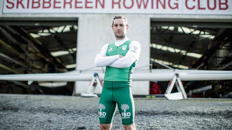 Paul O’Donovan pictures outside the Skibbereen Rowing Club boathouse in Co Cork. Photograph: Dan Sheridan/Inpho