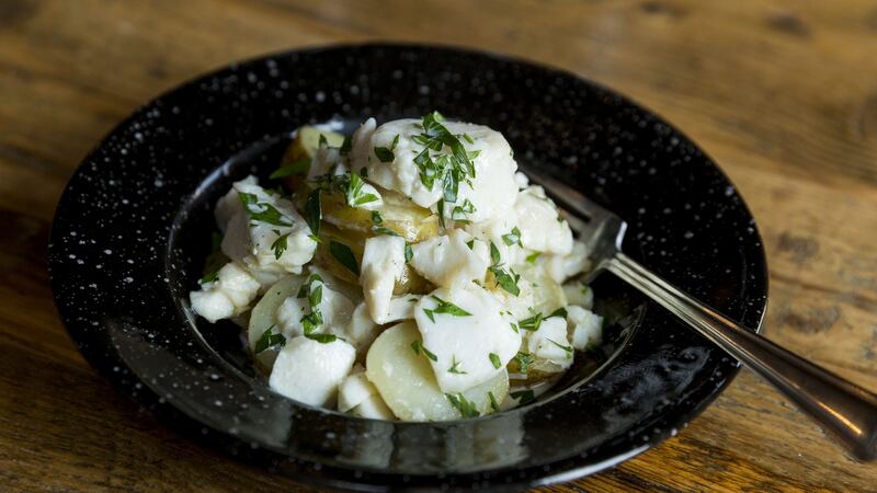Cod and potatoes. Photograph: Emma Jervis