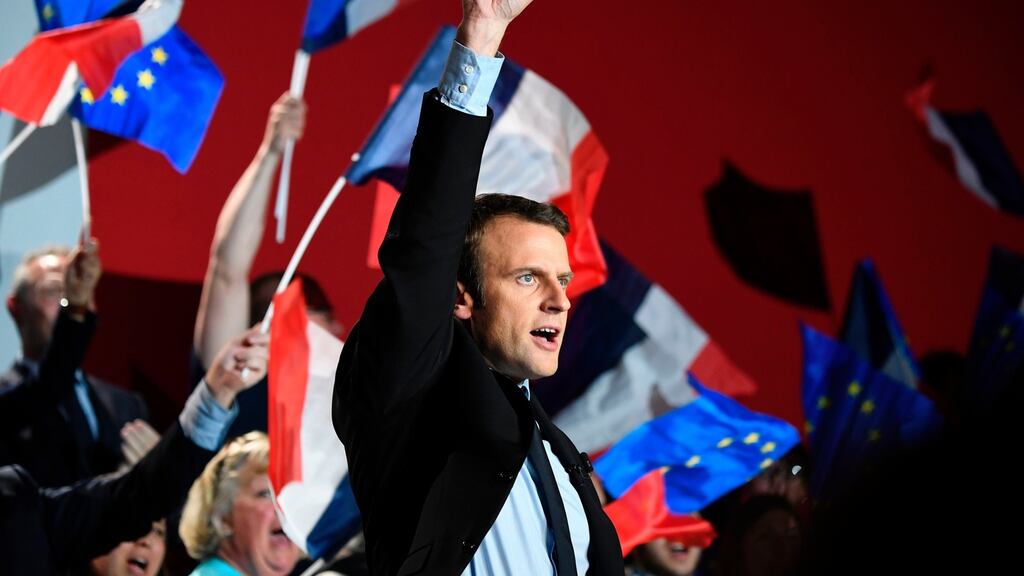 Vive Macron: independent candidate Emmanuel Macron shows onlookers France is not about to hand the Élysée to the far right. Photograph: Eric Feferberg/AFP/Getty Images