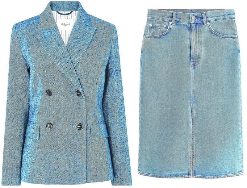 Arket denim skirt, €79; LK Bennett blazer, €400