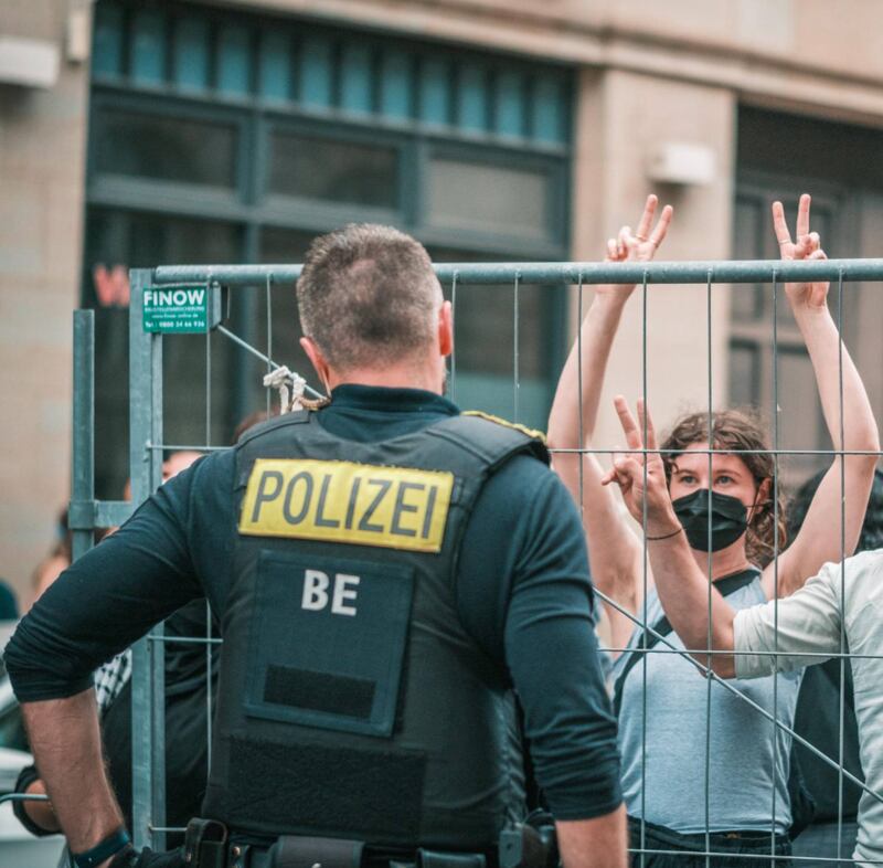 Bert Murray (31) attending a protest in Berlin in support of Palestinians. Photograph: Wael Eskandar