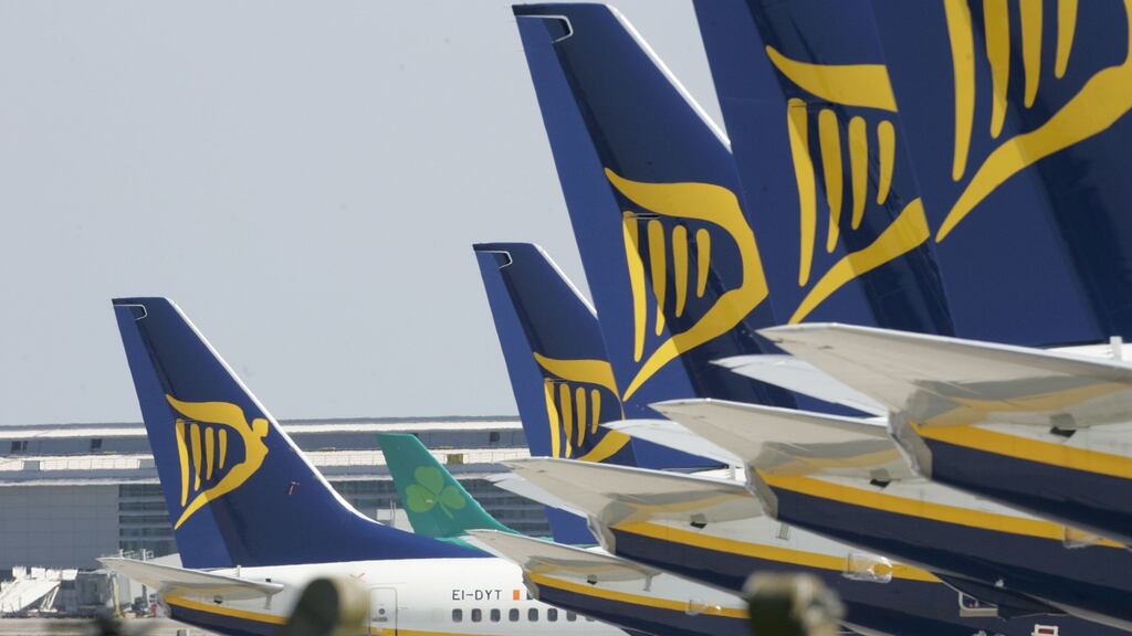 Ryanair lingered at the lower end of Ireland’s benchmark index on Wednesday. Photograph: Alan Betson
