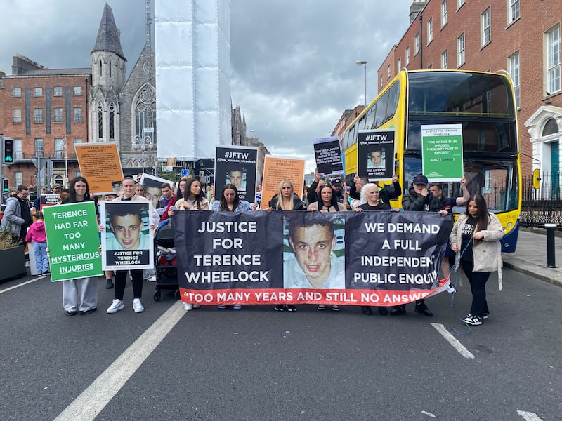A protest at the Garden of Remembrance, Dublin, calling for a public inquiry into the death of Terence Wheelock in 2005