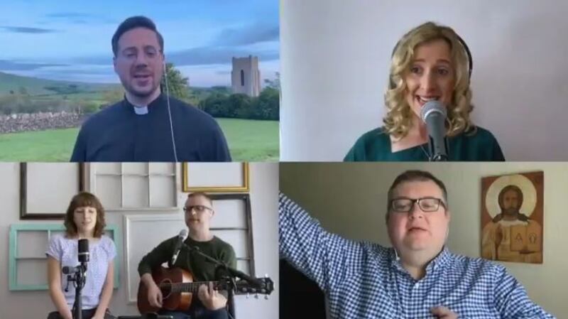 The video includes individuals and church choirs singing the old Irish hymn ‘Be Thou My Vision’ and dedicated to their own local healthcare facility dealing with Covid-19.