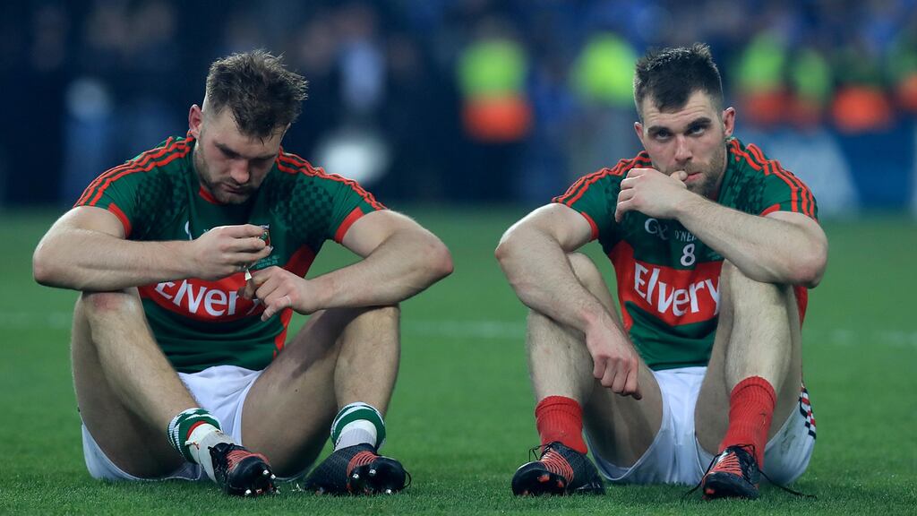Aidan O’Shea and Séamus O’Shea  show their disappointment after losing the 2016 All-Ireland senior football final replay to Dublin. Photograph: Donall Farmer/Inpho
