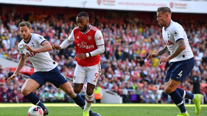 Alexandre Lacazette opens the scoring in the north London derby. Photograph: Ben Stansall/AFP/Getty