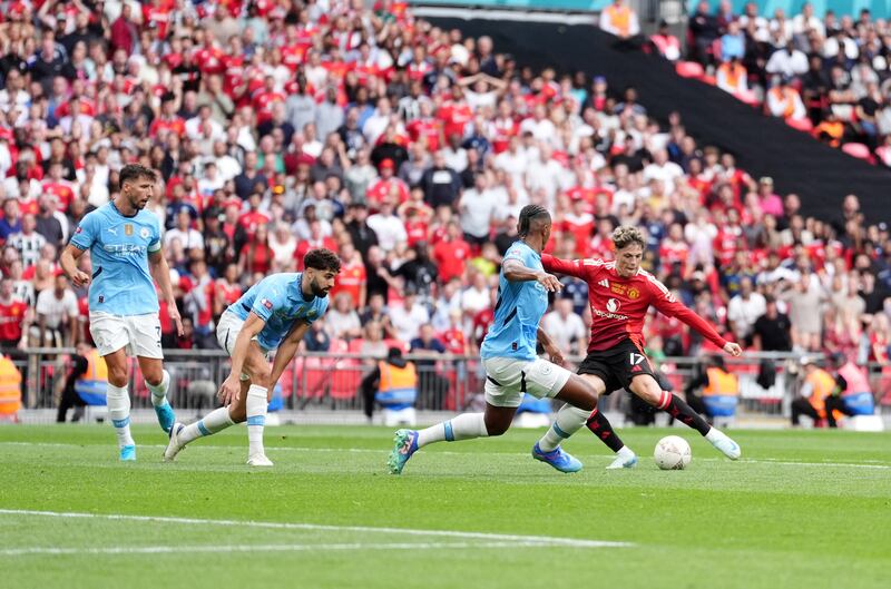 Manchester United's Alejandro Garnacho scores first goal of the game. Photograph: Adam Davy/PA