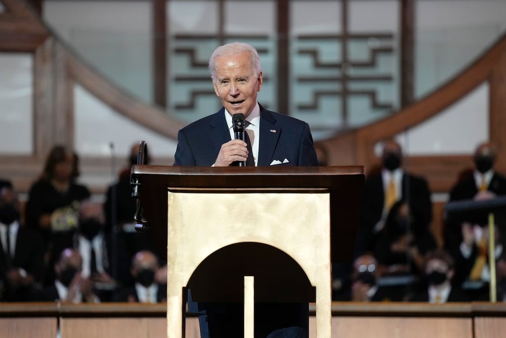 Joe Biden speaks at Ebenezer Baptist Church. Photograph: Carolyn Kaster/AP