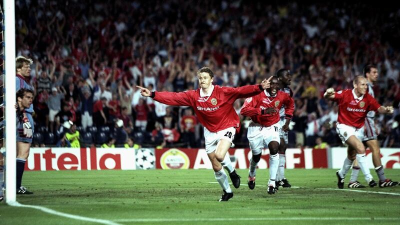 Ole Gunnar Solskjaer celebrates scoring the winner in the 1999 European Cup final. Photograph: Ben Radford/Allsport