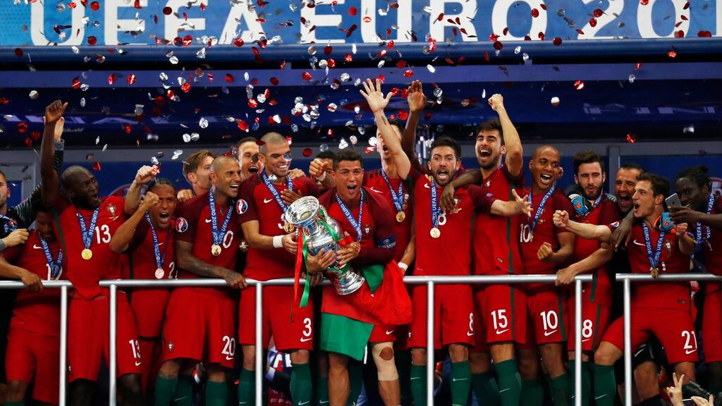 Portugal were crowned kings of Europe after beating France 1-0 after extra time at the Stade de France. Photograph: Reuters/Kai Pfaffenbach
