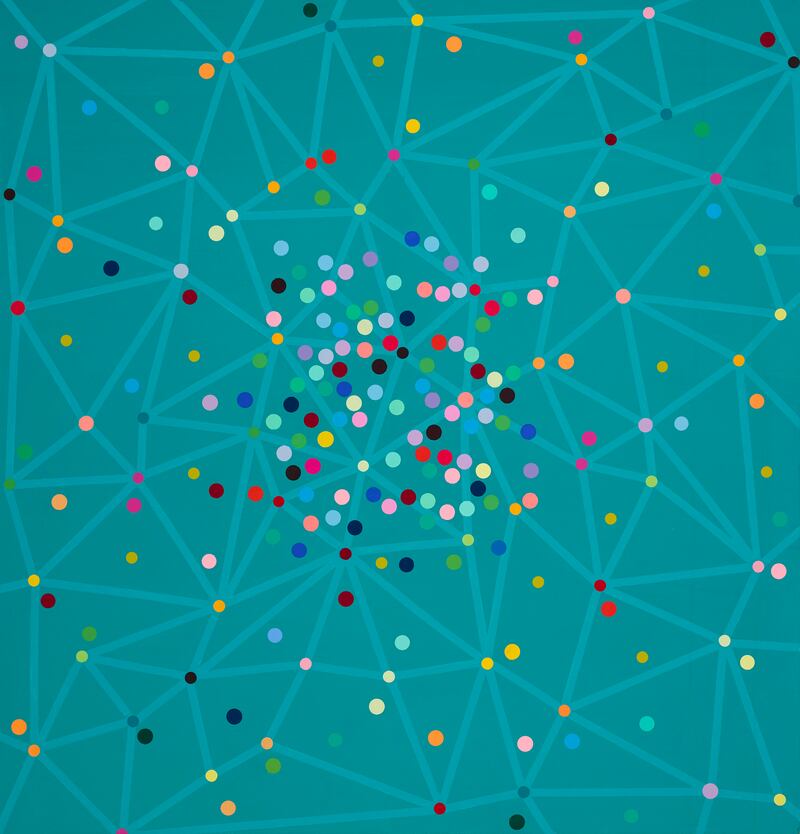 Ronnie Hughes's Nebula, Acrylic co-polymer on linen 122cm x 117cm.