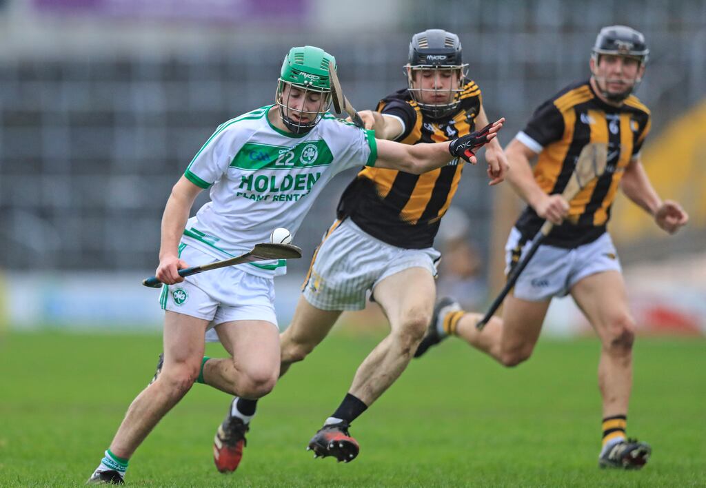 Ballyhale Shamrocks' Jamie Mullins with Aaron Glennon of Castletown Geoghan at Nowlan Park on Sunday. Photograph: Evan Treacy/Inpho