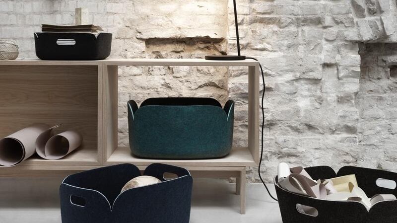 These polymer felt baskets by Finnish designer Mika Tolveanen for Danish company Muuto will work as desk tidies, magazine holders and  fuel baskets.