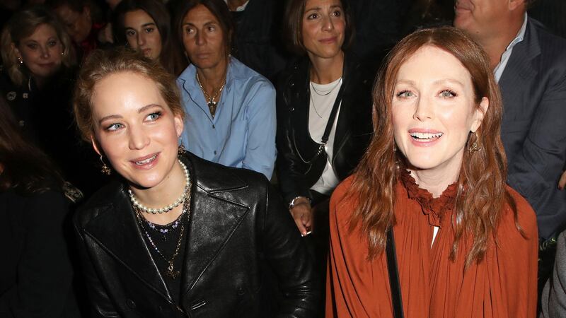 Julianne Moore (right) and Jennifer Lawrence attend for the Dior Ready To Wear Spring-Summer 2020 collection, unveiled at Paris Fashion Week. Photograph: Vianney Le Caer/Invision/AP