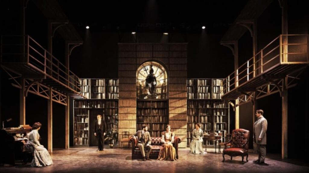 At the Abbey: Eleanor Methven (Lady Britomart), Gerard Byrne (Morrison), Marty Rea (Adolphus Cusins), Clare Dunne (Barbara), Liz Fitzgibbon (Sarah) and Aonghus Óg McAnally (Charles Lomax) in Annabelle Comyn’s production of Major Barbara. Photograph: Ros Kavanagh