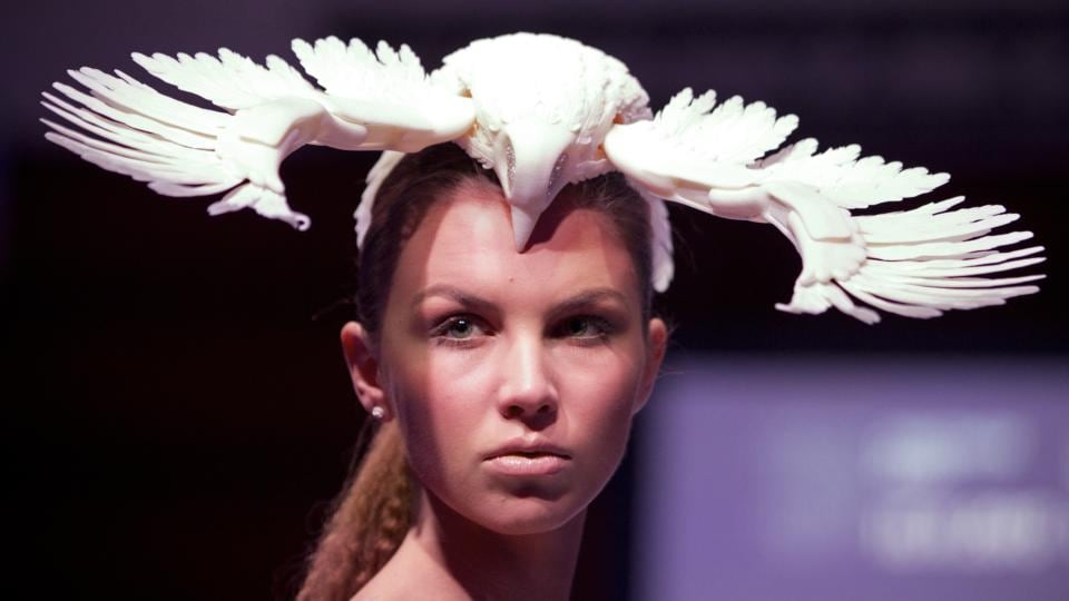 A creation by Malaysian fashion designer Melinda Looi printed in 3D. Photograph: Joel Saget/AFP/Getty Images