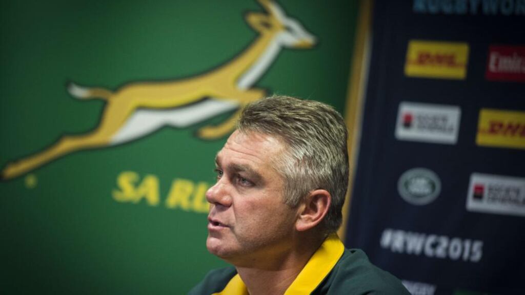 Heyneke Meyer has made eight changes as South Africa look to bounce back from shocking defeat to Japan. Photograph: Lionel Bonaventure/AFP Photo/ Getty Images