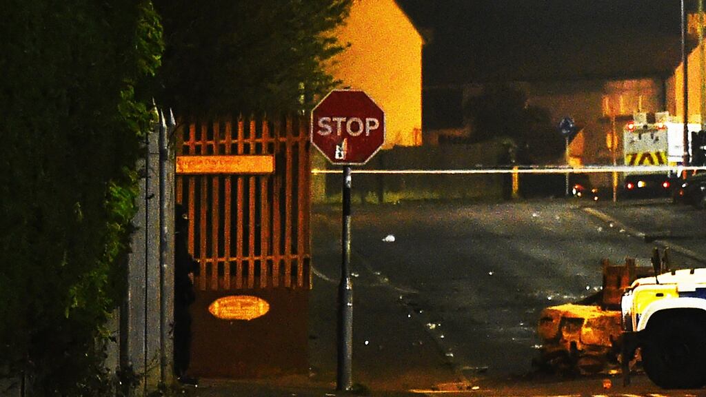 The scene at Fanad Drive in Creggan in Derry where Lyra McKee was shot dead. Photograph: Trevor McBride