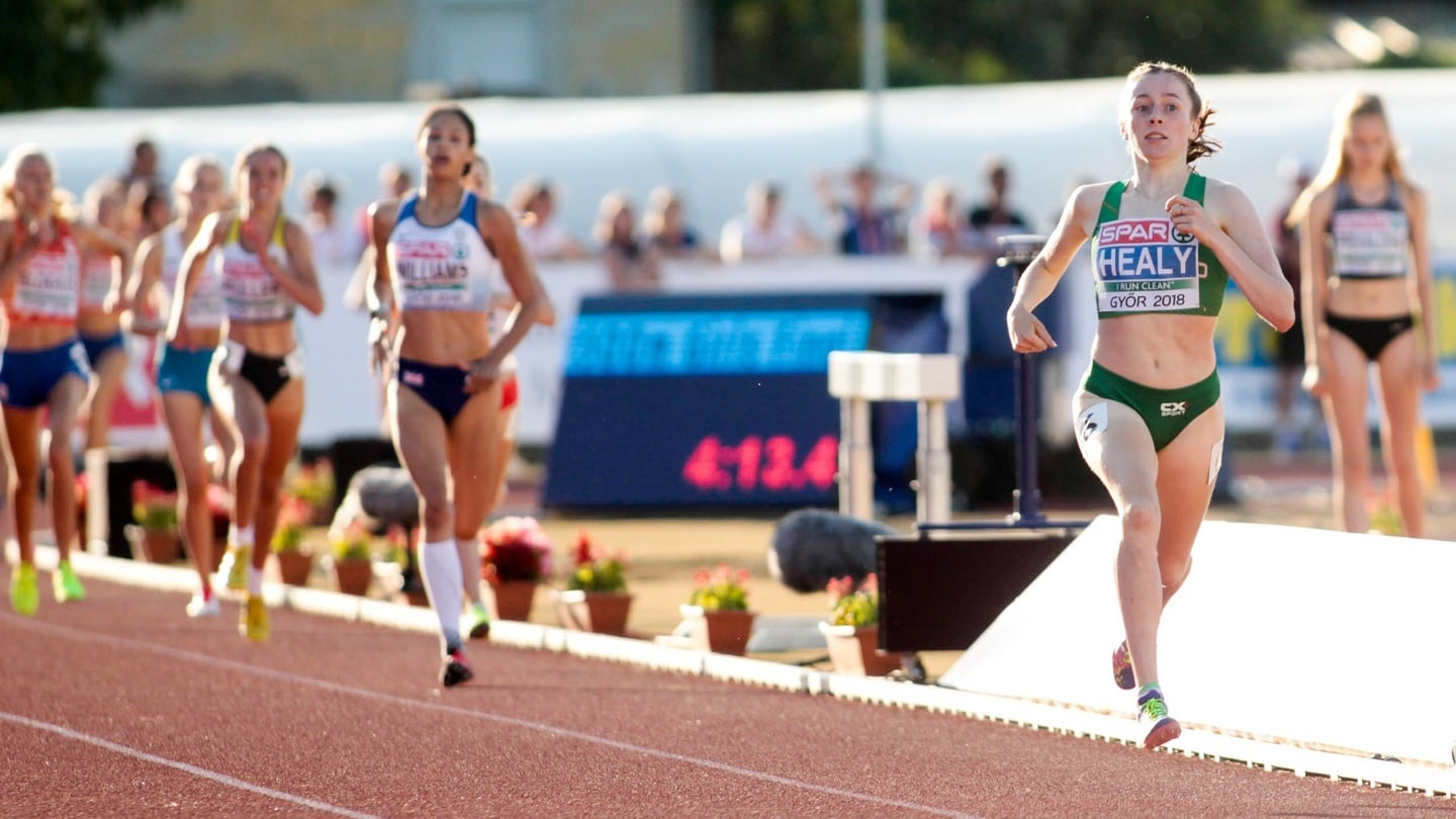Ireland’s Sarah Healy on her way to winning gold at the European Athletics Under-18 Championships in Gyor, Hungary. Photograph: Sasa Pahic Szabo/Inpho