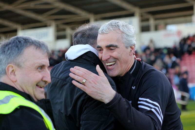 Donegal manager Jim McGuinness with fans following his side's win over Derry. Photograph: Lorcan Doherty/Inpho