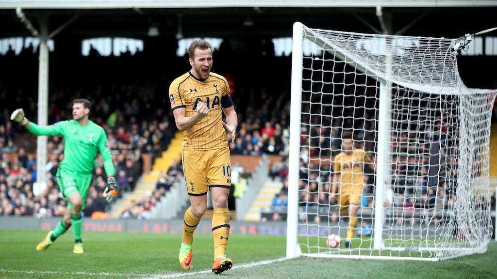 Harry Kane scored three as Spurs eased past Fulham and into the FA Cup quarter-finals. Photograph: Nick Potts/PA
