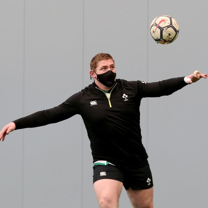 Tadhg Furlong at Ireland rugby squad training in Blanchardstown, Dublin. Photograph: IRFU/Inpho