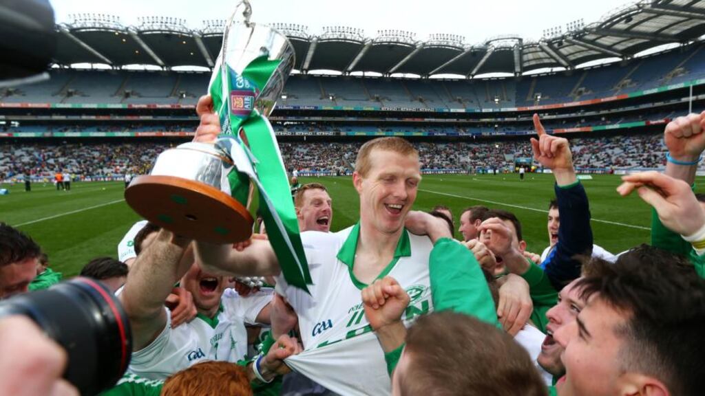 Henry Shefflin celebrates with fans of Ballyhale Shamrocks after the All-Ieland club final victory over Kilmallock. Photo: Cathal Noonan/Inpho