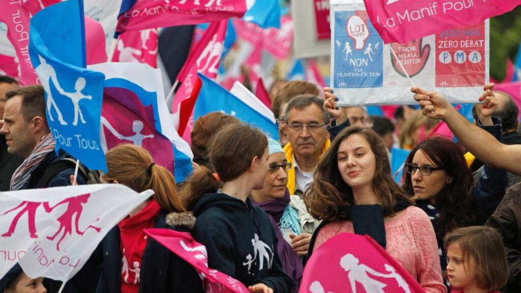 Demonstrators attend a protest march against France’s legalisation of same-sex marriage in Strasbourg earlier this month. Photograph: Vincent Kessler/Reuters