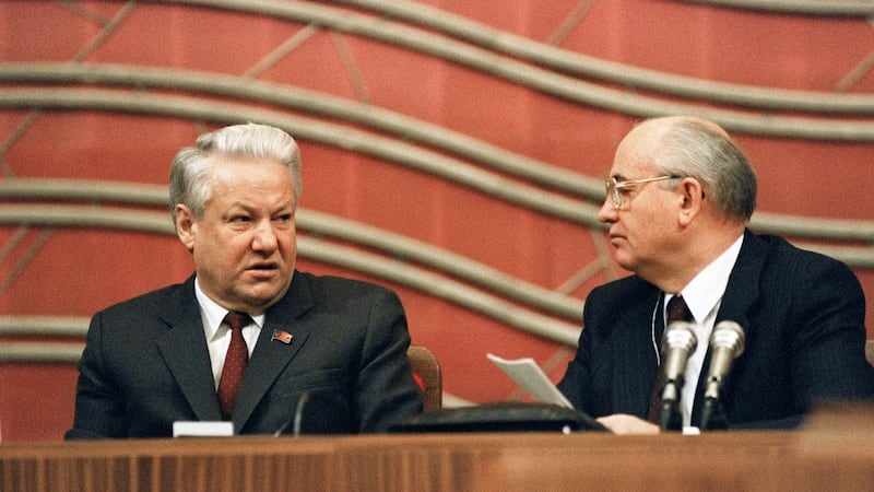 Russian Federation president Boris Yeltsin and Soviet president Mikhail Gorbachev at the Congress of People’s Deputies of the USSR in Moscow on December 17th, 1990. File photograph: Vitaly Armand/AFP/Getty Images
