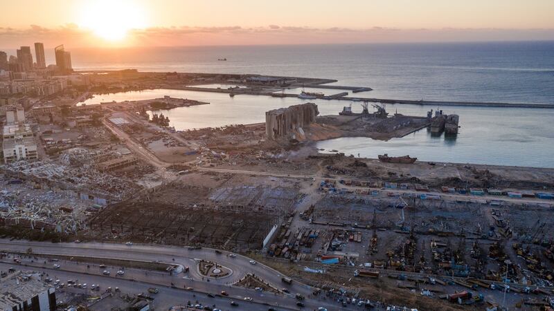 An aerial view of ruined structures at the port in Beirut, damaged by an explosion a day earlier, on August 5th, 2020. Photograph: Haytham El Achkar/Getty Images