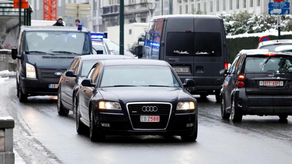 A car carrying Cypriot president Nicos Anastasiades arrives at the European Council building in Brussels this afternoon. Photograph: Sebastien Pirlet/Reuters