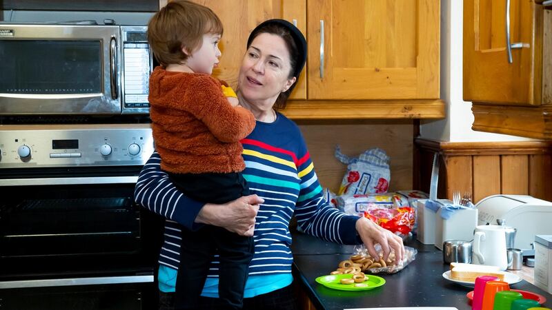 Liudmyla Gavrylenko with her grandson Michael in the kitchen in the Presentation Convent in Fethard. Photograph: Mary Browne