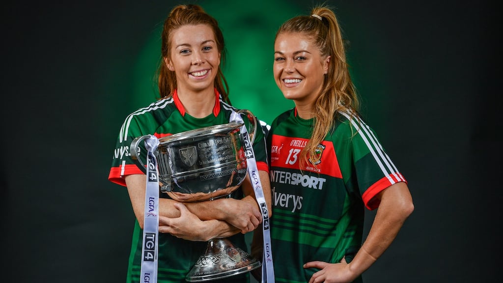 Sarah Tierney, left, and team-mate Sarah Rowe. “We’re all from Mayo, we all care about Mayo, and on Sunday we’ll try to do it for Mayo.” Photograph: Sam Barnes/Sportsfile
