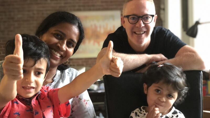 Mark O’Toole and his wife Anosha celebrate their son Aidan’s sixth birthday with their daughter Alanna