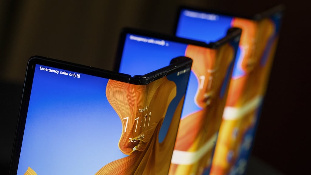 The Mate Xs folding smartphone. Photograph: Chris Ratcliffe/Bloomberg