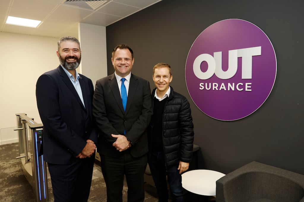 he launch of Outsurance’s car and home insurance offer in Ireland are Minister of State with responsibility for Financial Services, Credit Unions and Insurance Neale Richmond and Outsurance Ireland chief executive Peter Broome and Marthinus Visser group chief executive