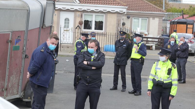 Gardaí arrive at Burton Park, Leopardstown in Dublin this afternoon. Photograph: Colin Keegan, Collins Dublin