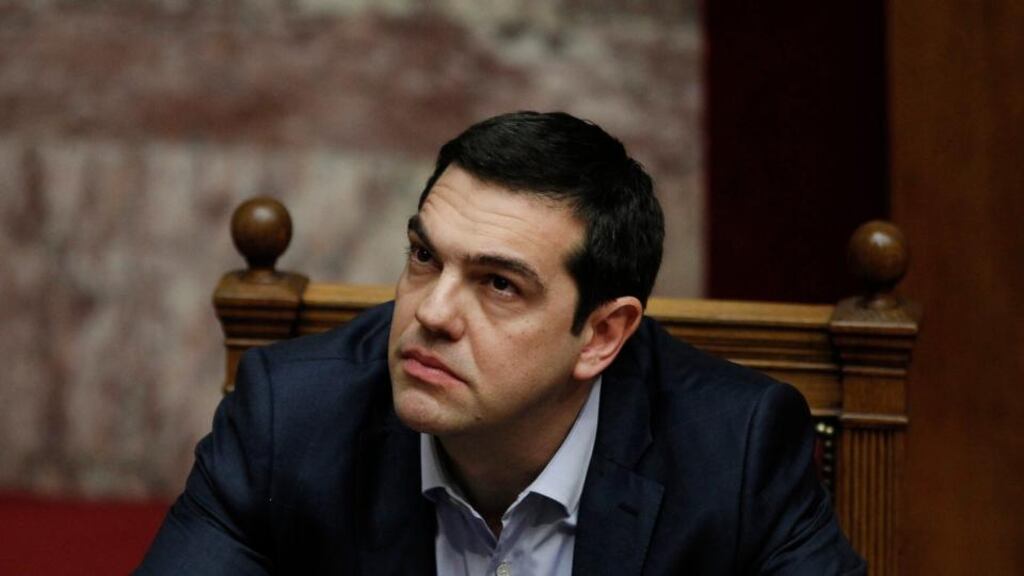 Alexis Tsipras, Greece’s prime minister, looks on prior to speaking to MPs in Athens, Greece . Photographer: Kostas Tsironis/Bloomberg