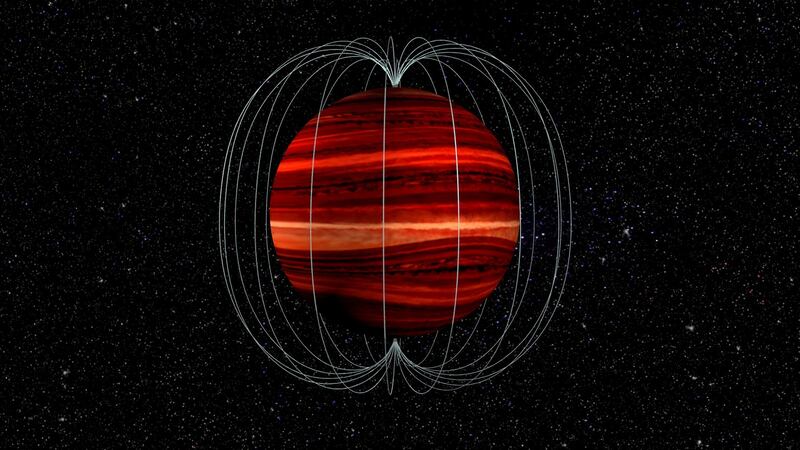 Artist’s conception of a brown dwarf and its magnetic field. Image: Bill Saxton, NRAO/AUI/NSF