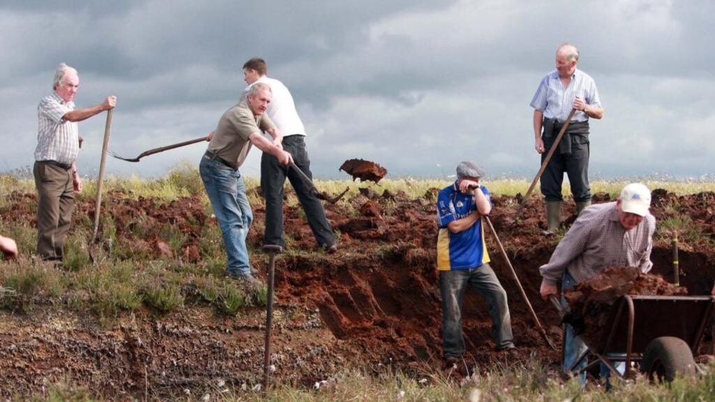 Local turfcutters at Clonmoylan bog, Co Galway harvesting their bogs last week. Photograph: Hany Marzouk