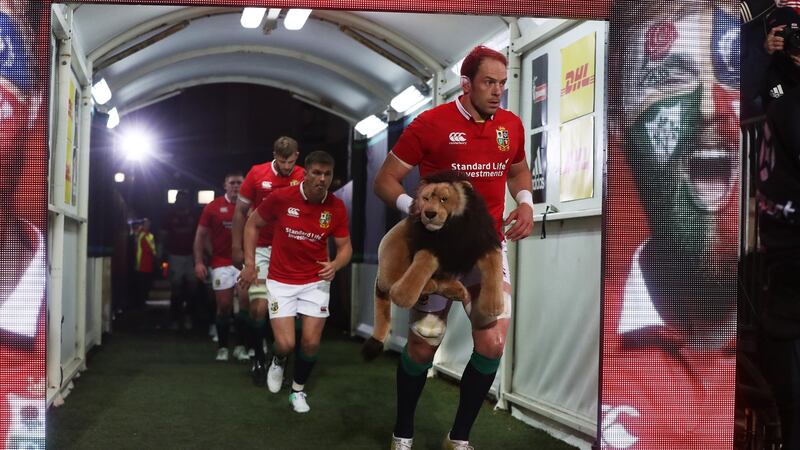 Alun Wyn Jones leads the Lions out ahead of a tour match against the Crusaders in 2017. Photograph: David Rogers/Getty