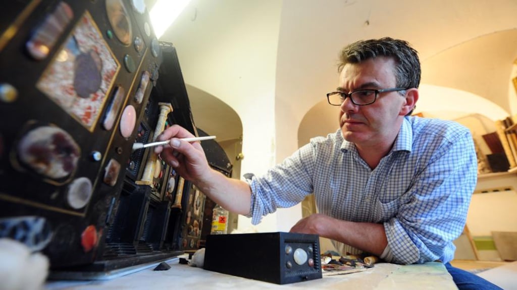 Nat Clements, decorative artist, working in his studio in Birr, Co Offaly. Photograph: James Flynn/APX