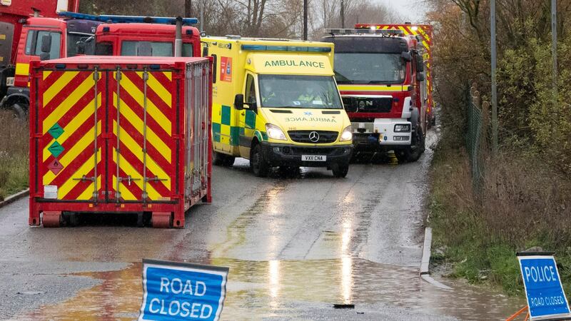Emergency services at the site of the explosion at Avonmouth, Bristol. Photograph: EPA