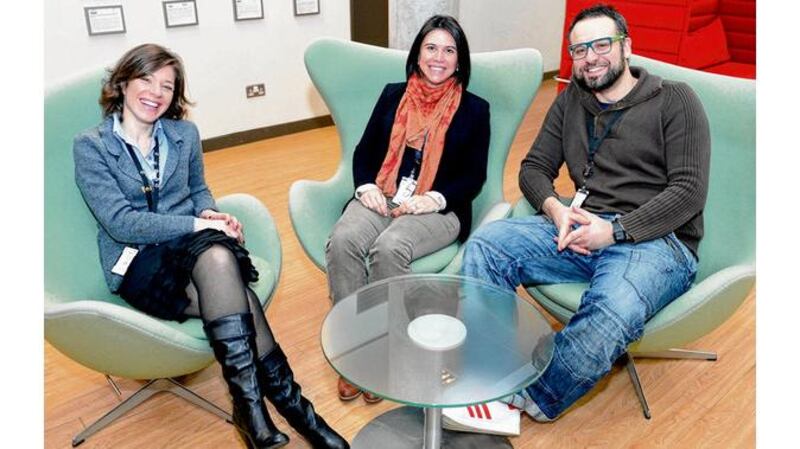 New Dubliners: Alessandra Verri, Susana Prieto Fermin and Luca Baldelli at PayPal. photographs: alan betson and eric luke