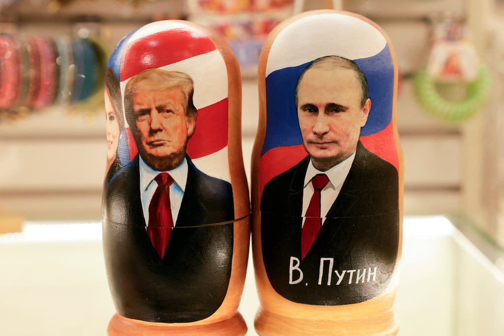 Nesting dolls of Russia's president Vladimir Putin and US president Donald Trump. Last week the United States sided with Russia on UN resolutions regarding the war in Ukraine. Photograph: Tatyama Makeyeva/ AFP via Getty Images