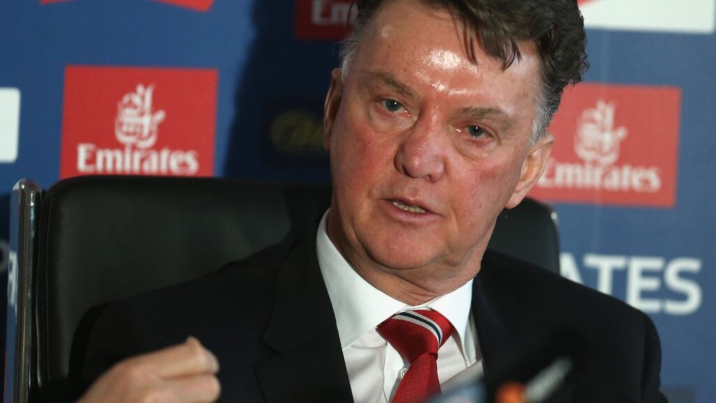 Manchester United manager Louis van Gaal speaks at a press conference ahead of his side’s FA Cup fourth round tie with Derby County. Photo: Matthew Peters/ Getty Images