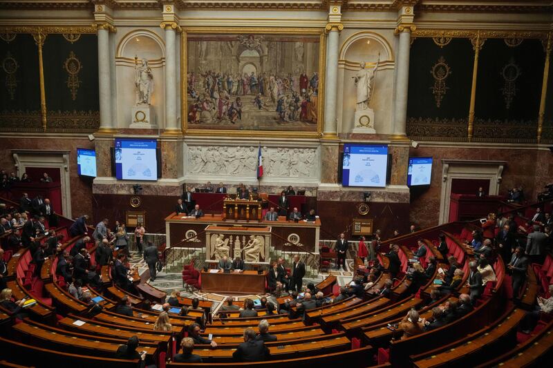 Scoreboards at the National Assembly show the results of a no-confidence motion vote on French Prime Minister Sébastien Lecornu’s government in Paris. Photograph: Thibault Camus/AP