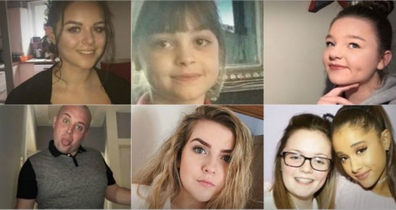 Six of the victims, clockwise from top left: Olivia Campbell (15), Saffie Rose Roussos (8), Sorrell Leczkowski (14), Georgina Callander (18) pictures with Ariana Grande, Eilidh MacLeod (14) and John Atkinson (26).