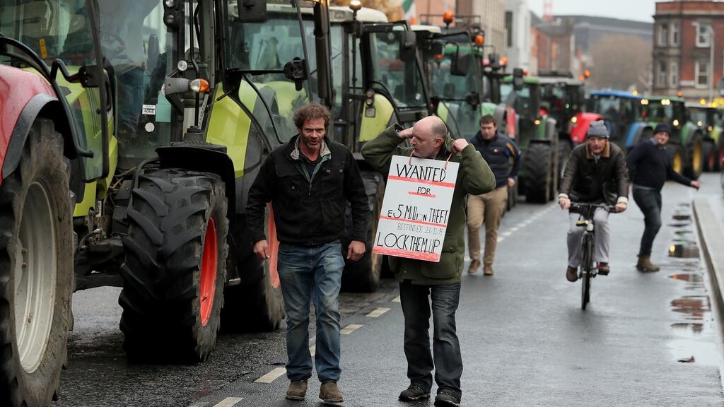 Tractors parked on the streets around St Stephen’s Green in Dublin city centre earlier this week. Photograph: PA
